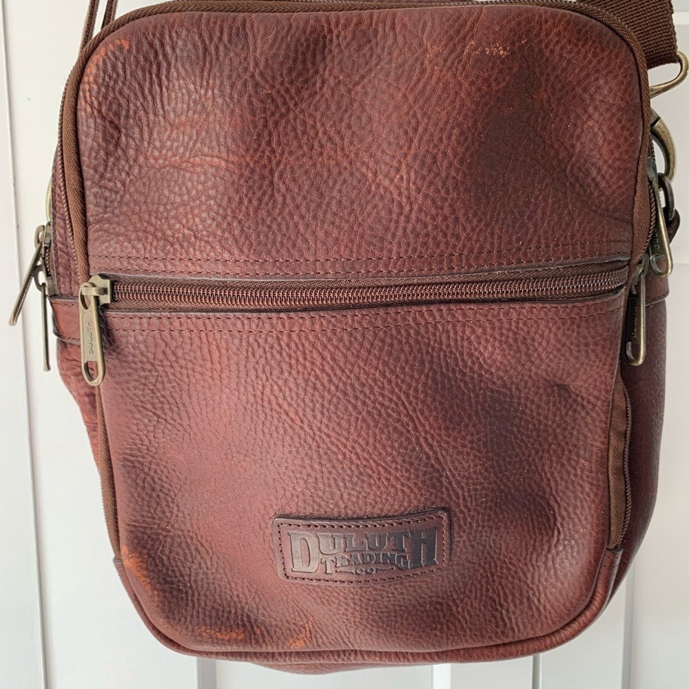 Vintage Duluth Trading Lifetime Brown Leather Travel‎ Messenger Crossbody Bag